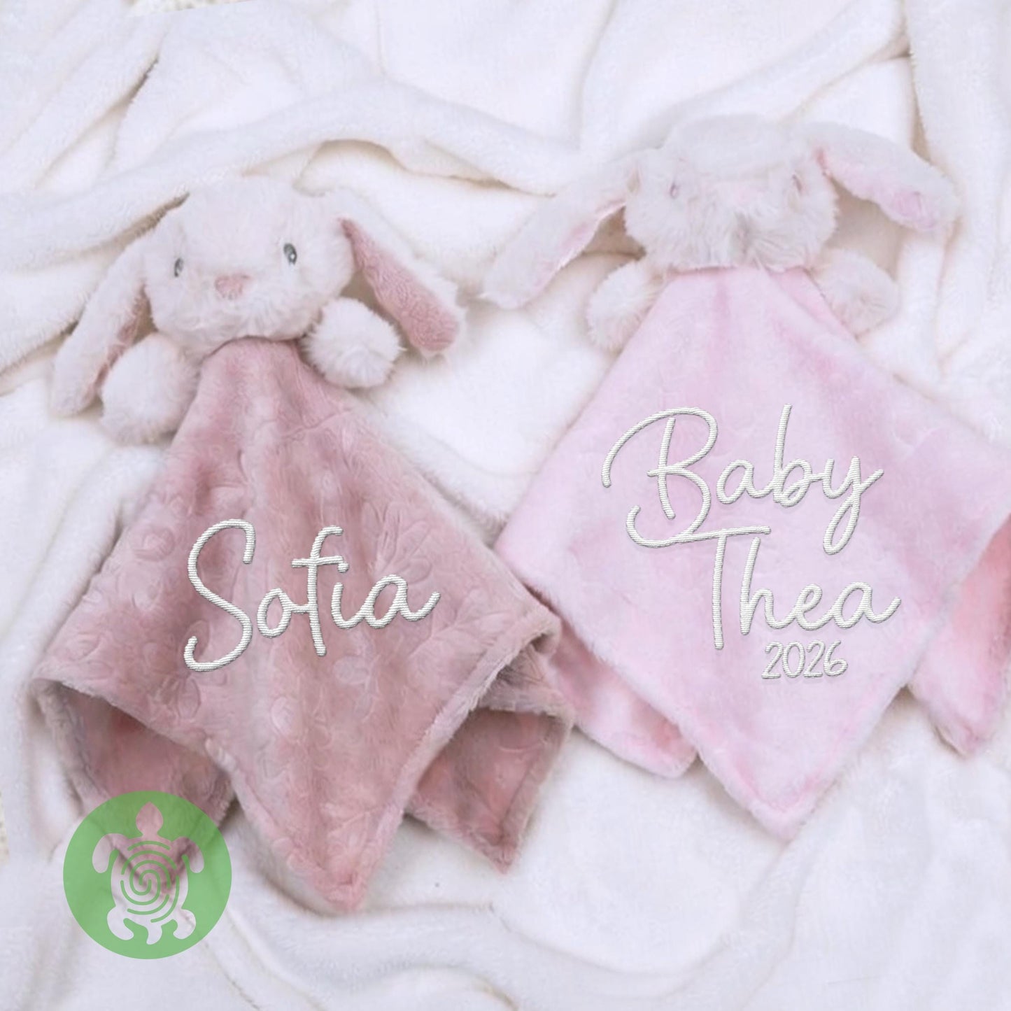 Personalised Embroidered Pink Bunnies Comforter | Baby Shower Gift | Baby Gift | Newborn Girl or Boy | Newborn Baby Gift | New Parents Gift