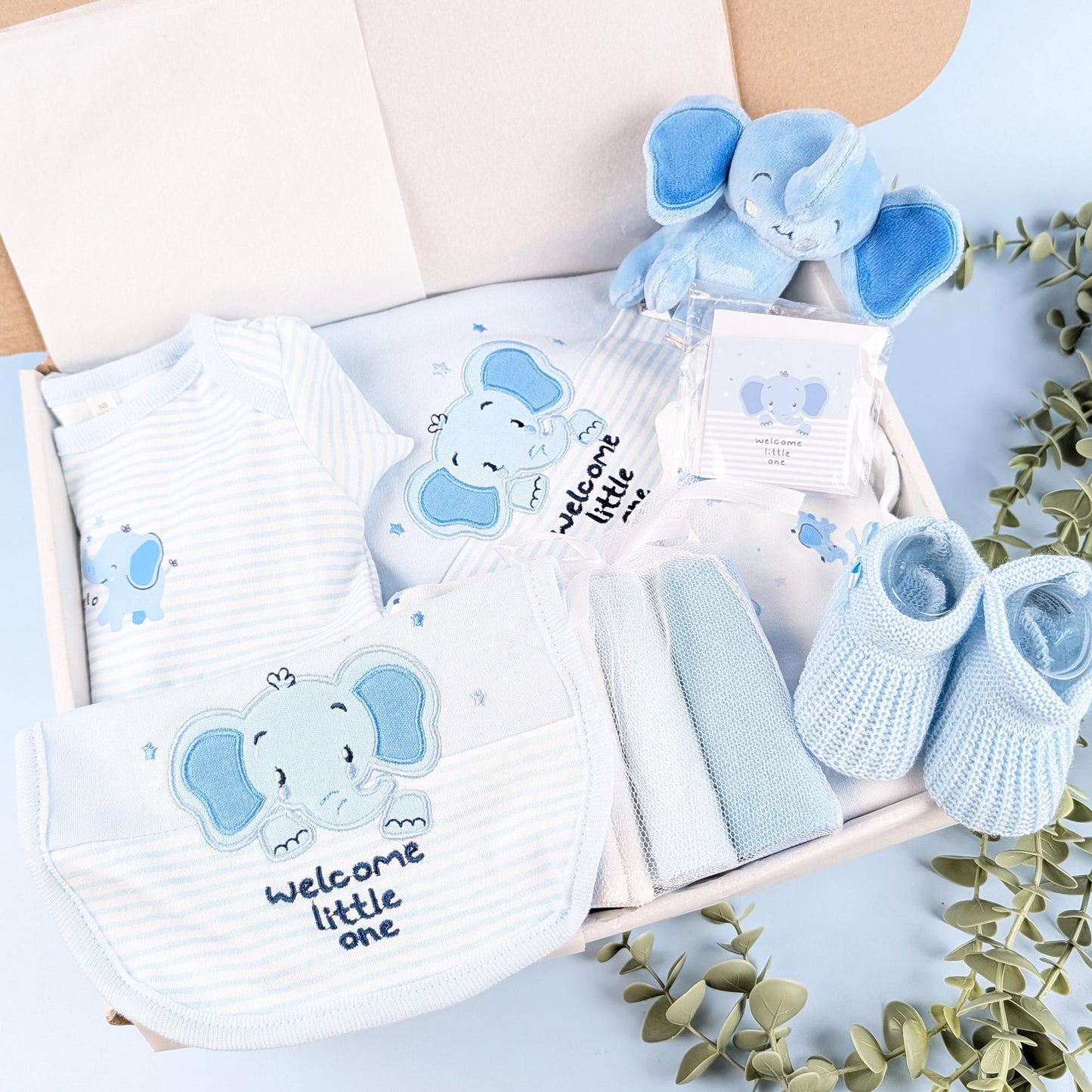 Baby Blue Newborn Baby 10 Gift Set | Baby Hamper | Baby Shower | Baby Sleepsuit | Baby Gift | Newborn Boy | Newborn Baby | Hello Baby Book