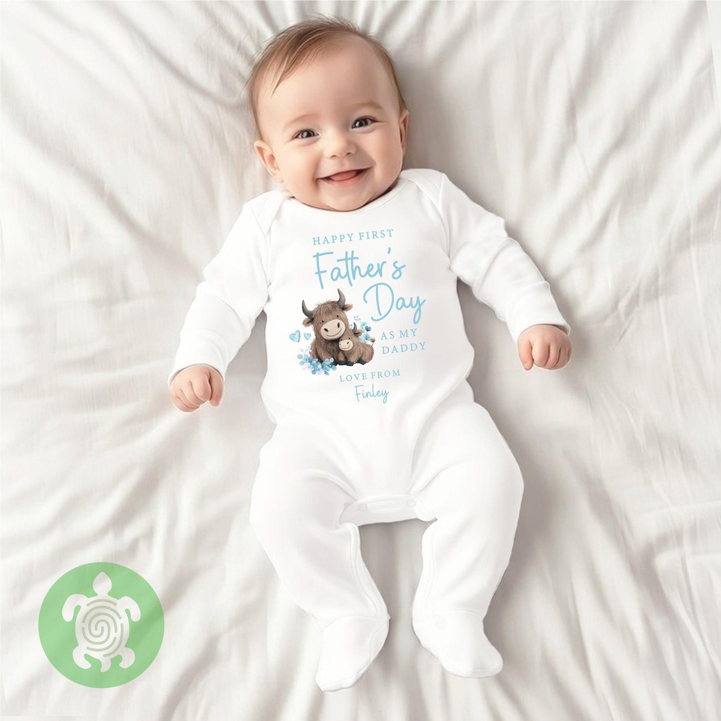 Personalised Happy 1st Fathers Day as my Daddy Highland Cow Design, First Father’s day Babygrow, First Father’s Day, 1st fathers day Gift