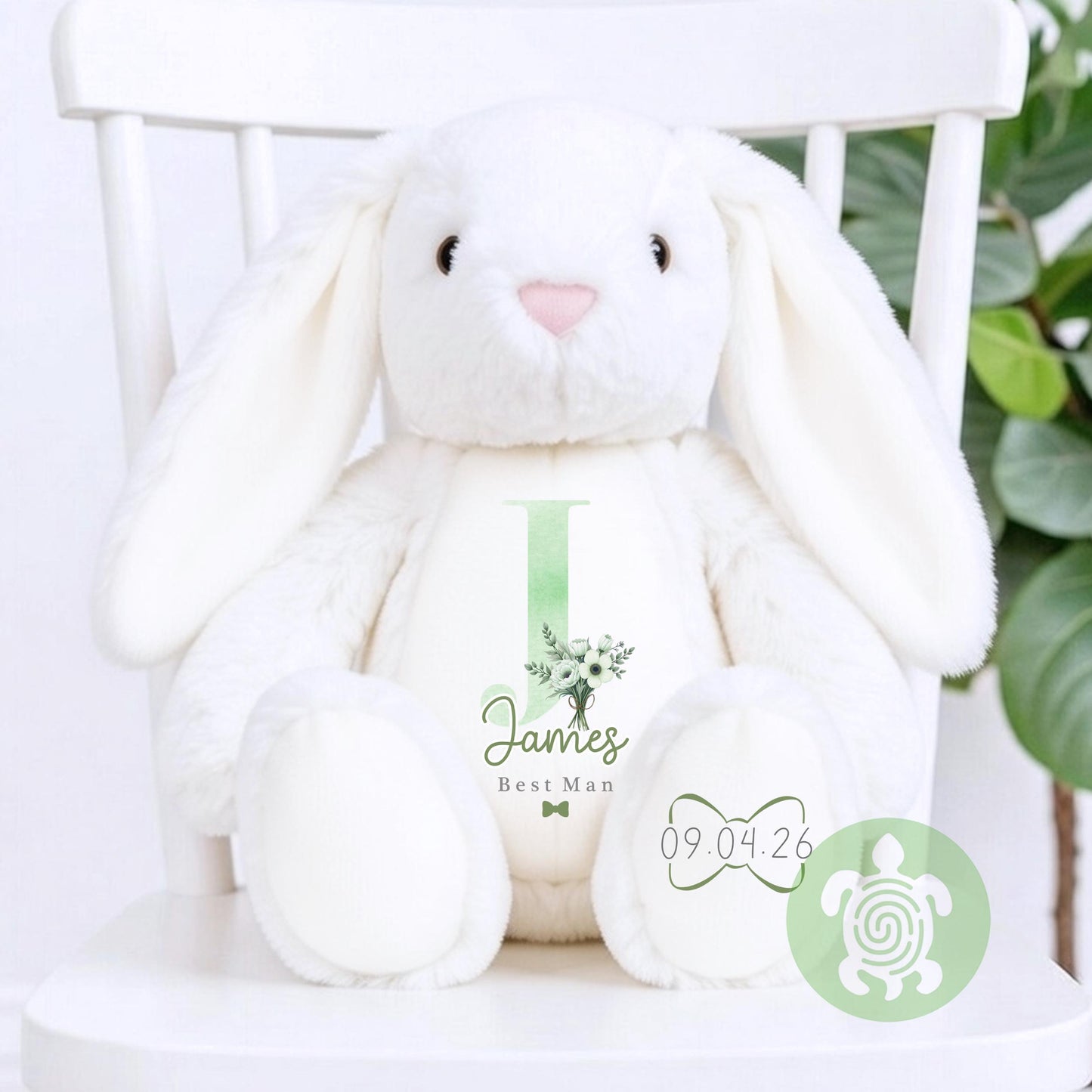 Personalised Green Page Boy Bunny, Page Boy Gift, Will you be our Page Boy, Custom Soft Toy, Best Man Proposal, Teddy Proposal Keepsake