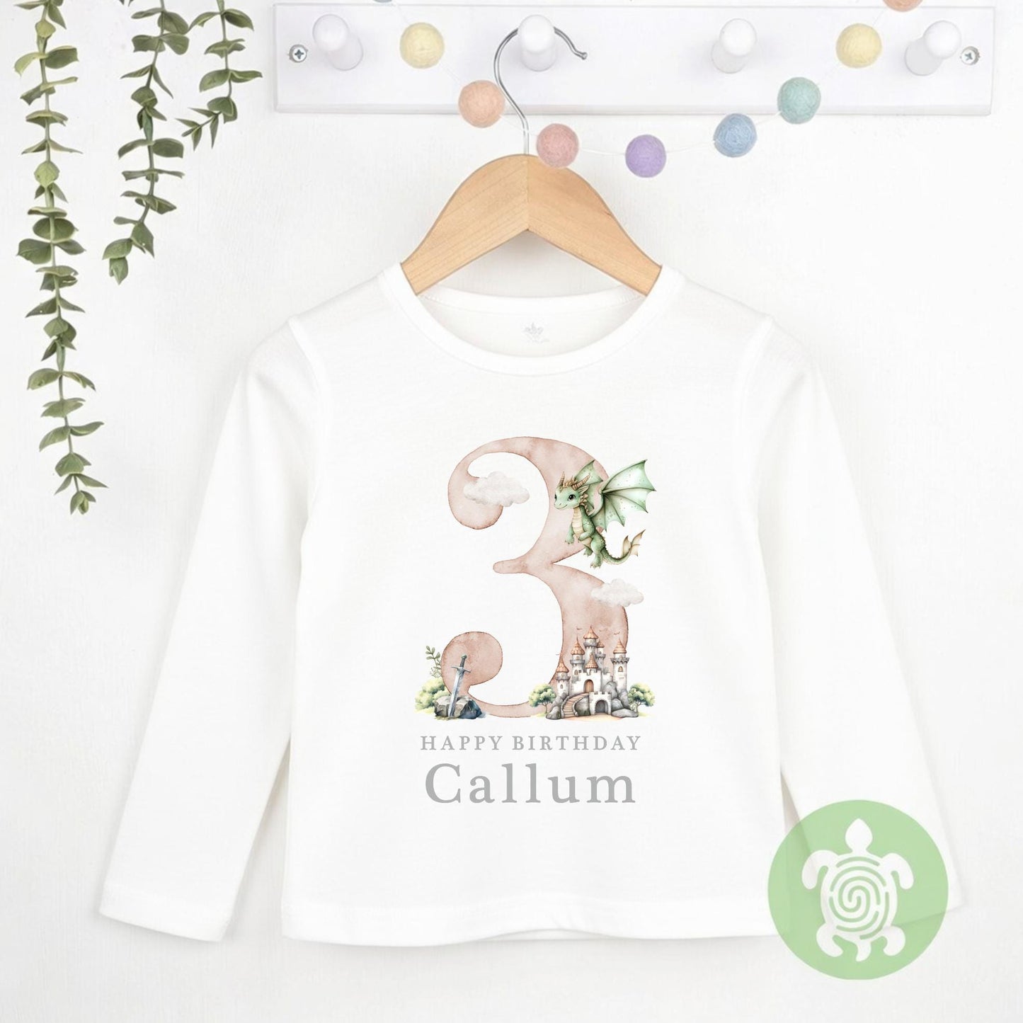 Personalised Dragon Birthday Tshirt, Sweatshirt, Long sleeve Top, Any Age Birthday Outfit, Castle Dragon Party, Kids Clothing, Childrens Top