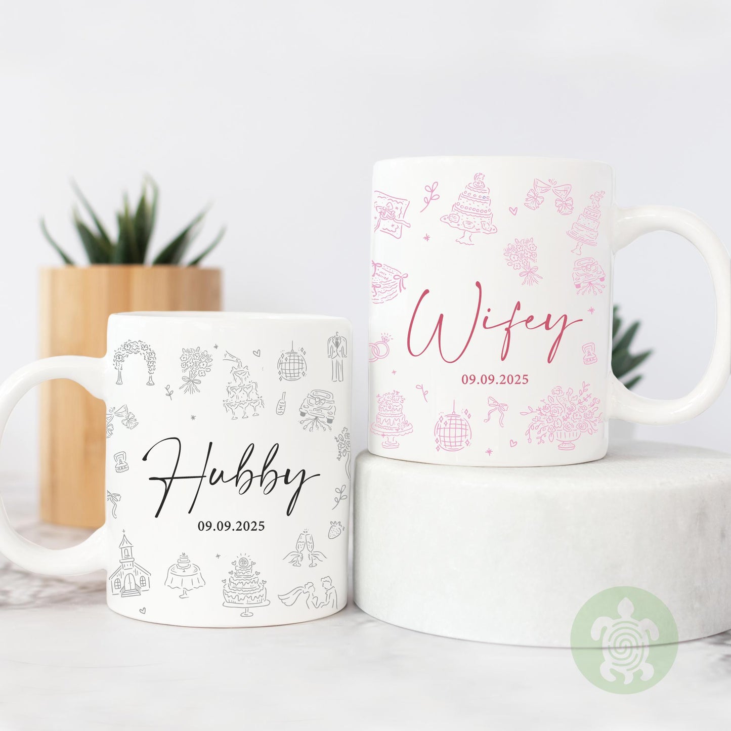Personalised Mr & Mrs Couples Doodle Mugs, Coffee Tea Mug, Wedding and Anniversary Gift, Wife and Hubby Matching Mug Set, Couples Gift