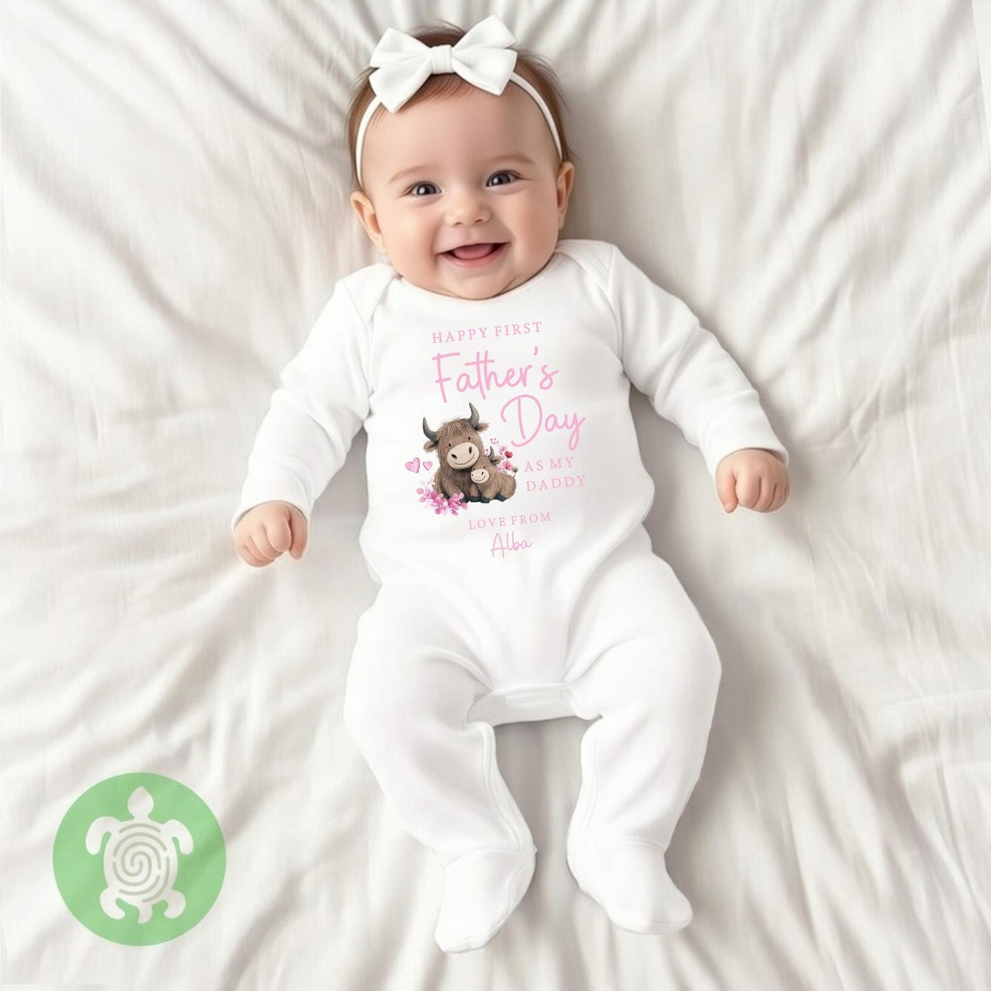 Personalised Happy 1st Fathers Day as my Daddy Highland Cow Design, First Father’s day Babygrow, First Father’s Day, 1st fathers day Gift