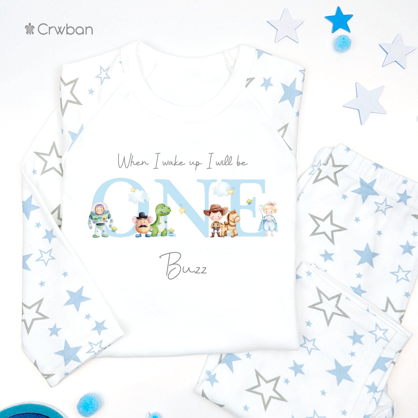 Personalised Blue Toy Friends Any Age Birthday Pyjamas, Children Toddler, Birthday Gift, Birthday Pyjamas, 1st 2nd Birthday Outfit