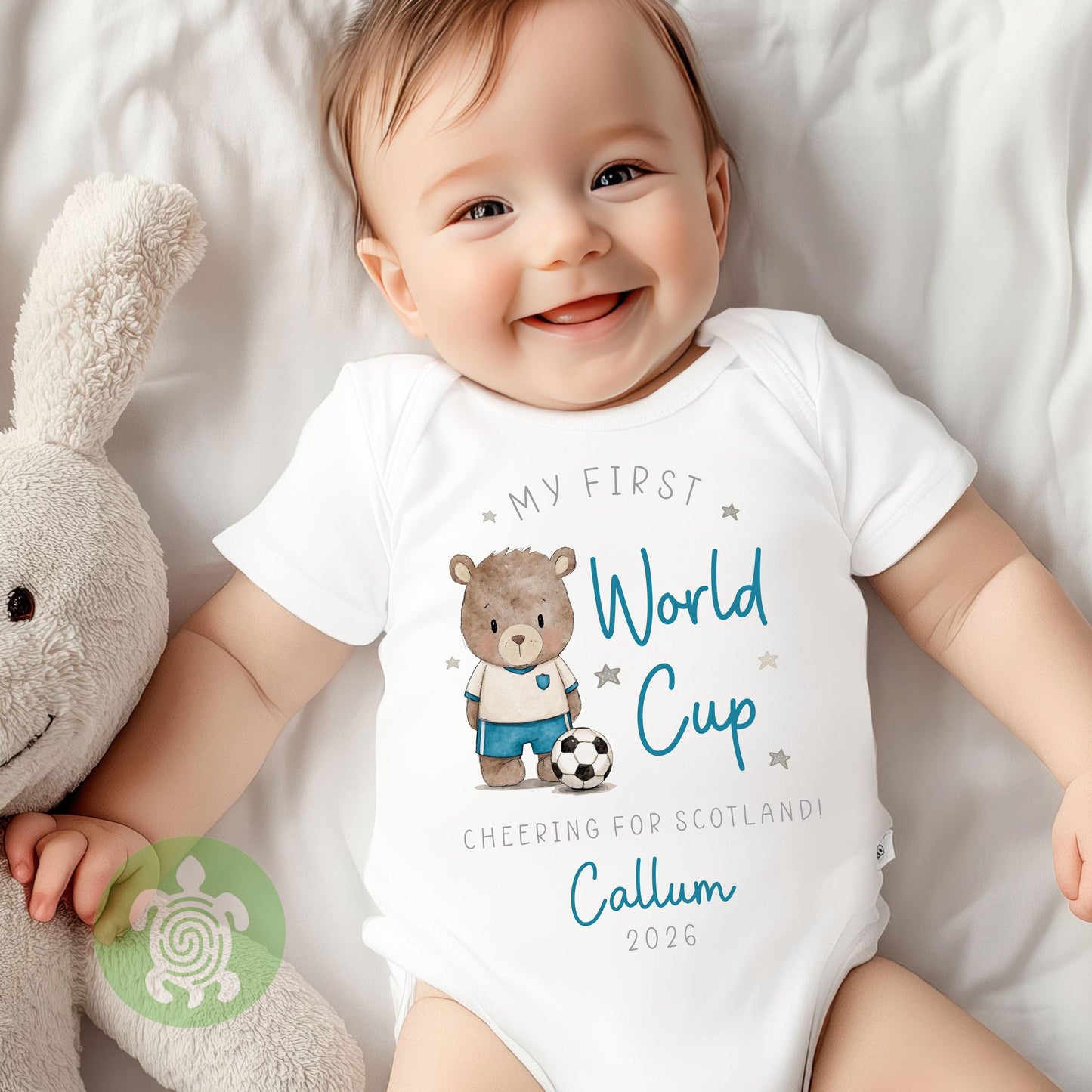Personalised First World Cup 2026 Babygrow T-shirt, Fifa World Cup, Teddy Bear Football, Baby Vest, Childrens Top, Baby's 1st World Cup