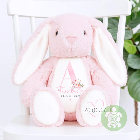 Personalised Pink Flower Girl Bunny, Flower Girl Gift, Will you be my flower girl, Personalised Soft Toy, Flower Girl Proposal, Bridesmaid