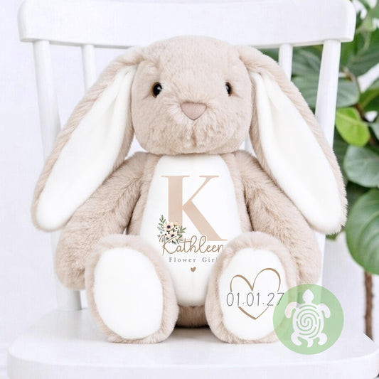 Personalised Beige Flower Girl Bunny, Flower Girl Gift, Will you be my flower girl, Personalised Soft Toy, Flower Girl Proposal, Bridesmaid