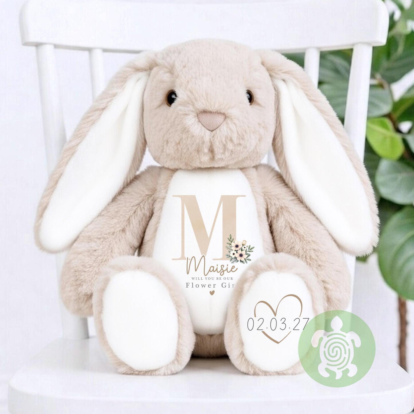 Personalised Beige Flower Girl Bunny, Flower Girl Gift, Will you be my flower girl, Personalised Soft Toy, Flower Girl Proposal, Bridesmaid