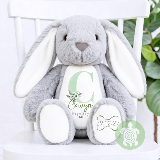 Personalised Green Page Boy Bunny, Page Boy Gift, Will you be our Page Boy, Custom Soft Toy, Best Man Proposal, Teddy Proposal Keepsake