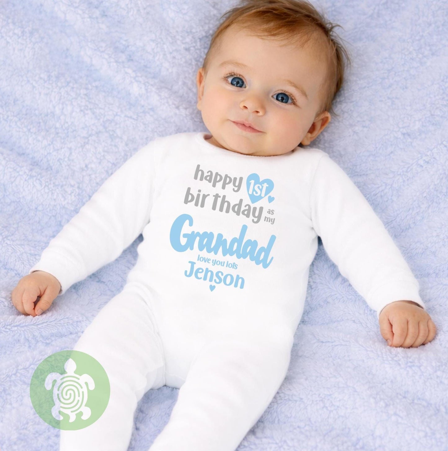 Personalised Happy 1st Birthday as my Grandad, Grandfather Love you Lots, Baby Bodysuit Babygrow,  Pink Blue Option, First Birthday gift
