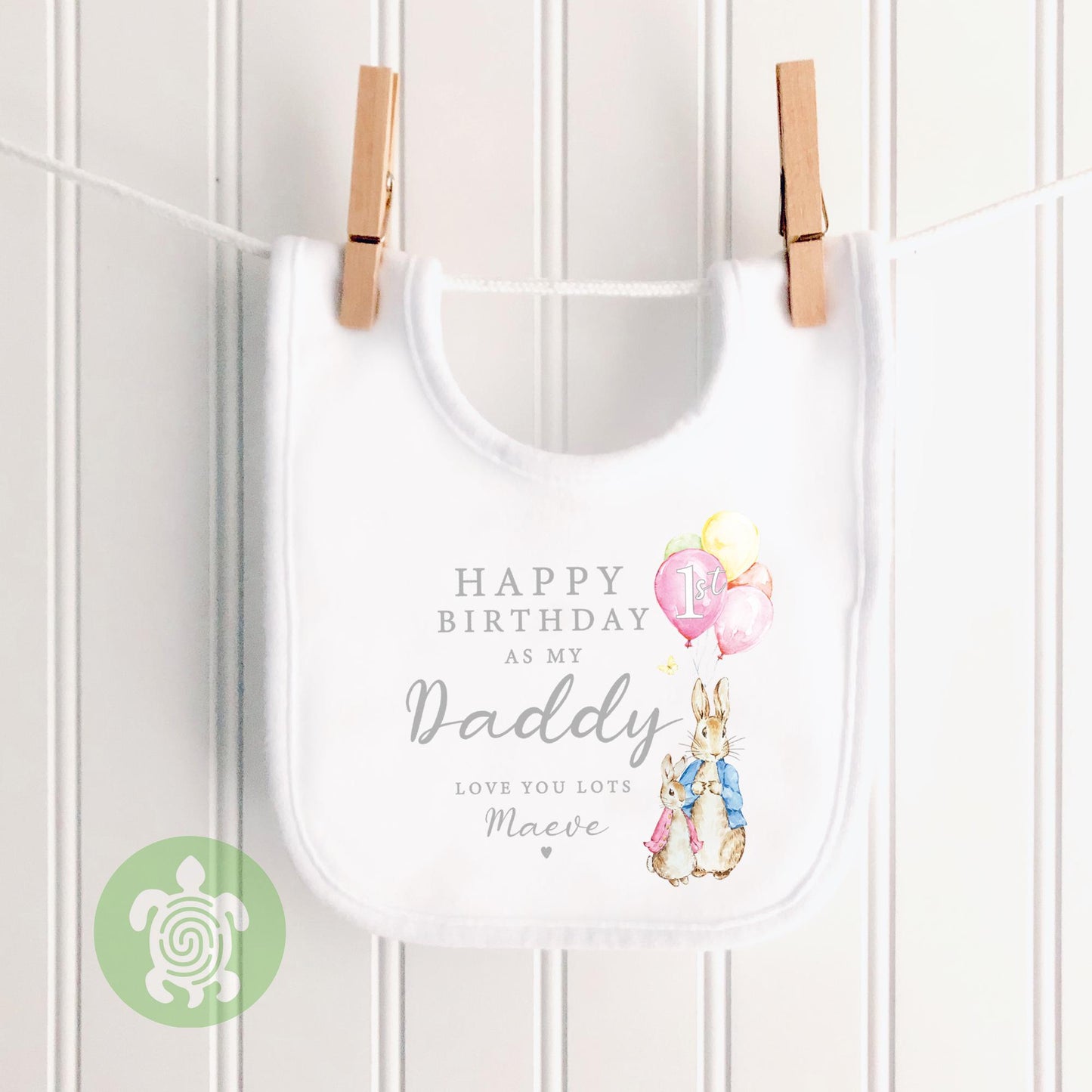 Bunny Happy 1st Birthday as my Daddy Love you Lots Baby Bodysuit Babygrow, Personalised Pink Blue Option, First Birthday Dad Gift