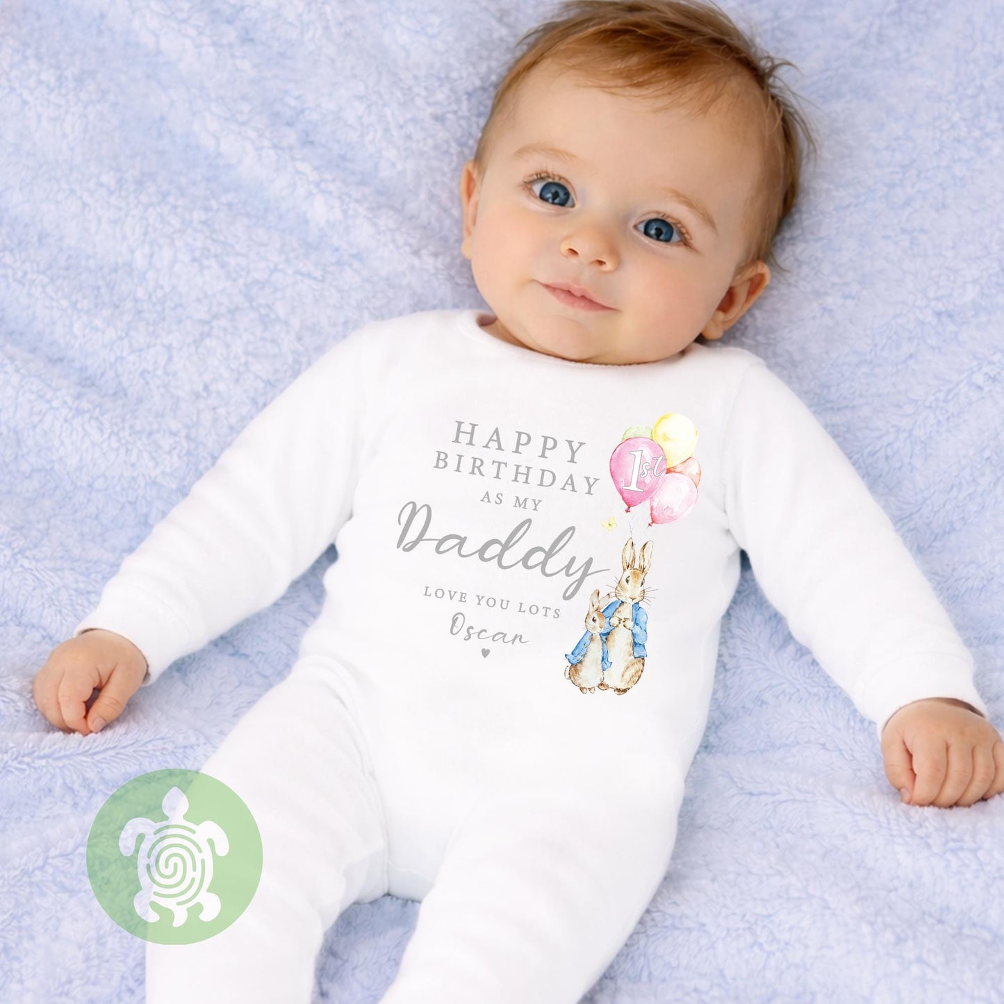 Bunny Happy 1st Birthday as my Daddy Love you Lots Baby Bodysuit Babygrow, Personalised Pink Blue Option, First Birthday Dad Gift