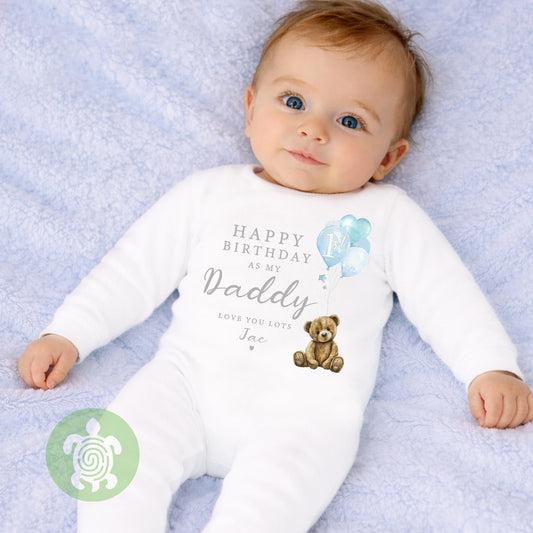 Happy 1st Birthday as my Daddy Babygrow Teddy Balloons, Daddy Birthday Gift, Dad Birthday Gift, New Dad Gift, Baby vest, Sleepsuit