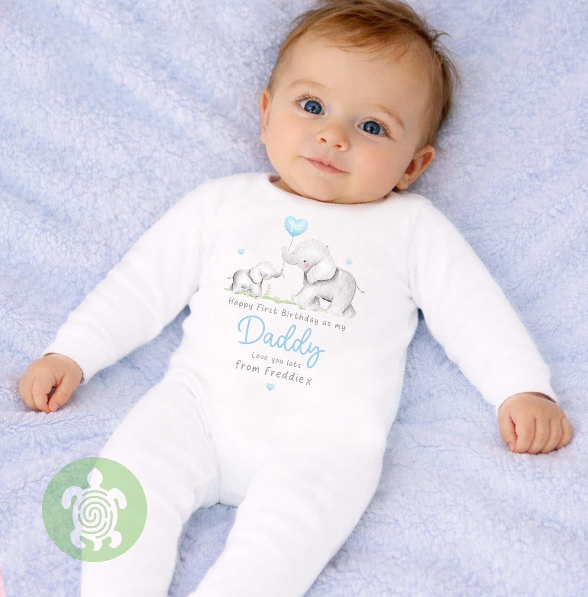 Personalised Elephant Happy 1st Birthday as My Mummy Sleepsuit, Baby Gift from Newborn, Baby Outfit, First Birthday as Daddy, Cute Baby Vest