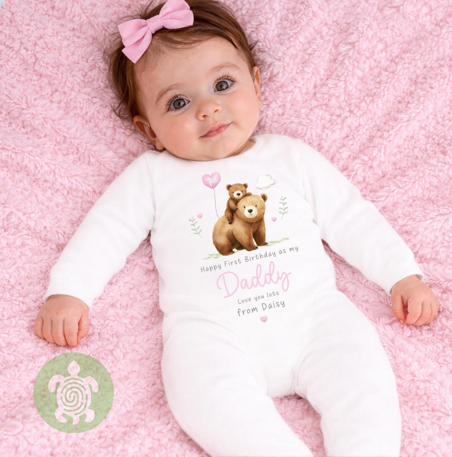 Personalised Bear Happy 1st Birthday as My Mummy Sleepsuit, Baby Gift from Newborn, Baby Outfit, First Birthday as Daddy, Cute Baby Vest