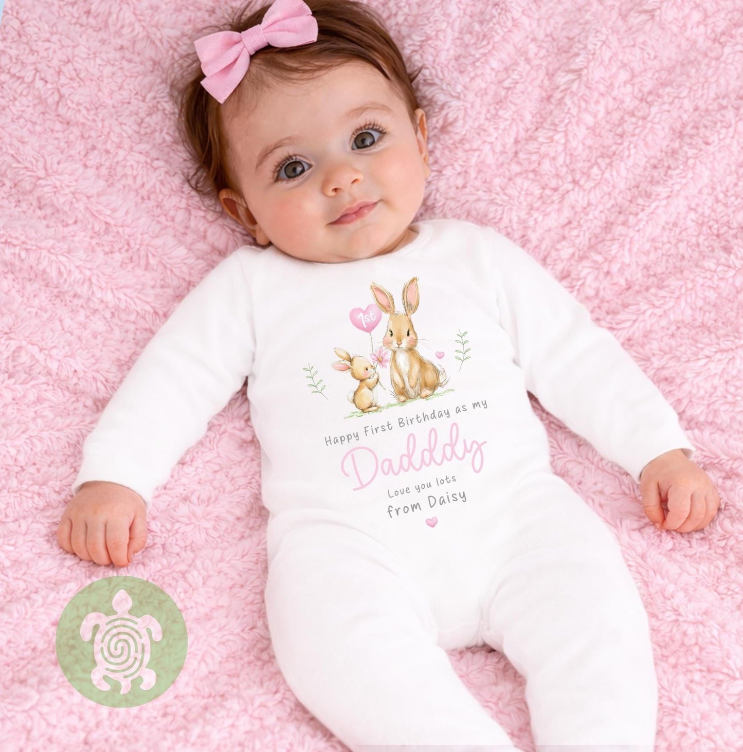 Personalised Bunny Happy 1st Birthday as My Mummy Sleepsuit, Baby Gift from Newborn, Baby Outfit, First Birthday as Daddy, Cute Baby Vest
