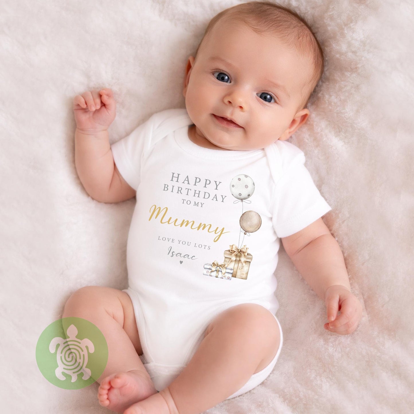 Gold Balloons Happy Birthday Mummy Daddy Any Name, Love you Lots Baby Bodysuit Babygrow, Personalised Gift, Birthday Present, Toddler Tshirt