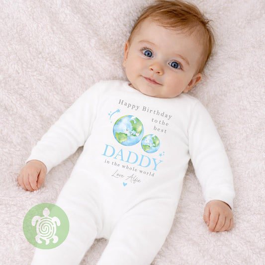 Personalised Blue Happy Birthday Best in the World Mummy, Daddy, Nanny, Grandad, Auntie, Uncle Love you Lots Baby Bodysuit Babygrow, Tshirt