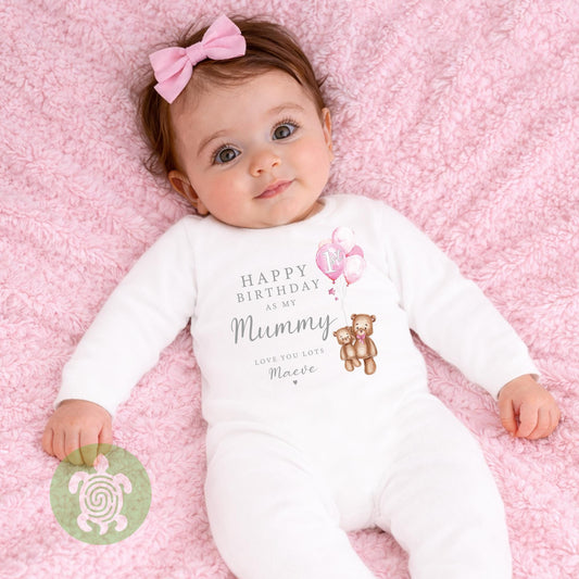 Happy 1st Birthday as my Mummy Love you Lots Baby Bodysuit Babygrow, Personalised Teddy Bear, Birthday As Parents Mum, Mummy Gift