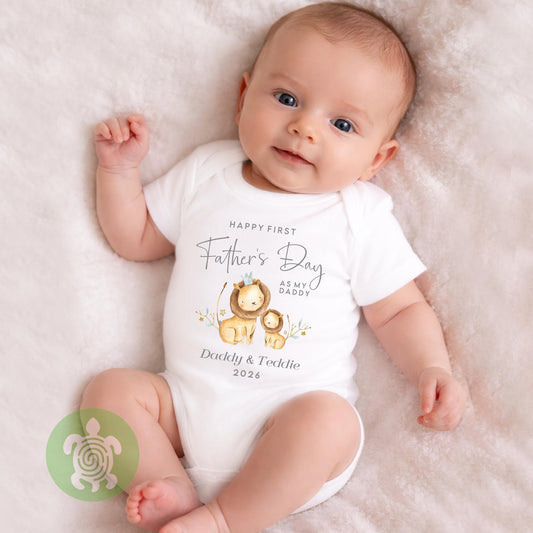 Personalised Happy First Father's Day as my Daddy, Lion Design, Baby Toddler Babygrow, Sleepsuit T-shirt Baby Gift, 1st Father's Day,