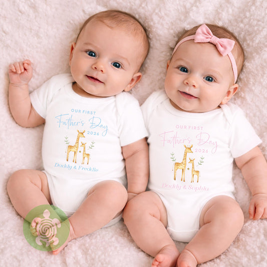 Personalised Our First Father's Day Pink or Blue Giraffe, Father’s day babygrow, First Father’s Day, 1st Fathers day gift, Gifts for Dad