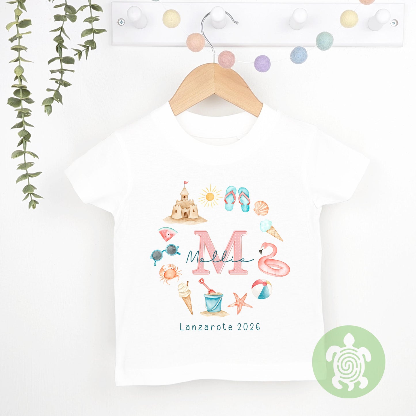 Personalised Summer Holiday Initial Wreath Babyvest, Children's T Shirt, First Holiday Sleepsuit, Babies First Holiday, First Time Flyer