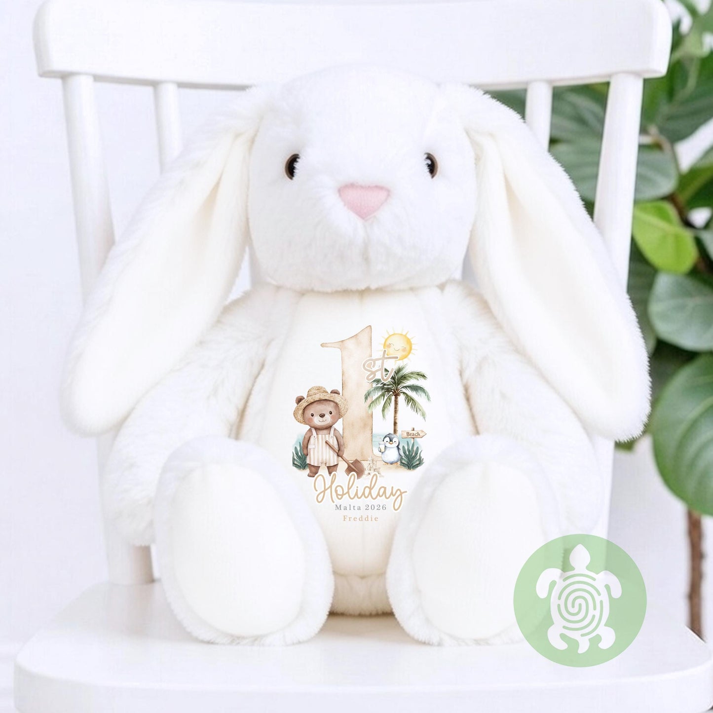 My First Holiday Gift, 1st Time Flyer, Holiday Bunny Toy, Personalised Holiday Bunny, Soft Toy Keepsake, Name Bunny, Toddler Gift