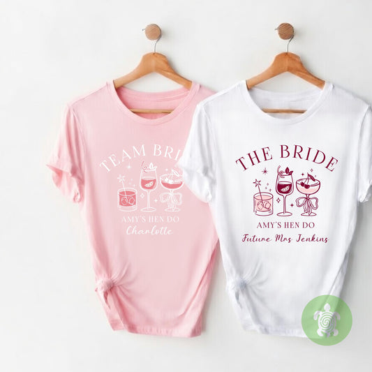 Matching Bride Hen Do Cocktail T-shirt, Personalised Team Bride, Bachelorette Party Tshirts, Bridal Party Top, Bride To Be Tee, Hen Party