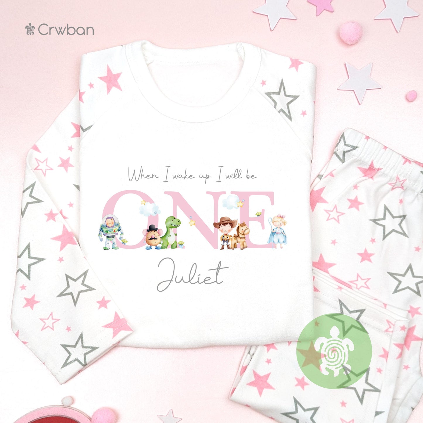 Personalised Pink Toy Friends Any Age Birthday Pyjamas, Children Toddler, Birthday Gift, Birthday Pyjamas, 1st 2nd Birthday Outfit