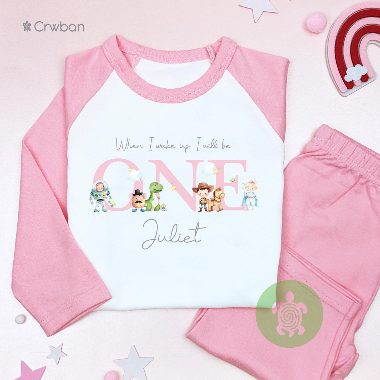 Personalised Pink Toy Friends Any Age Birthday Pyjamas, Children Toddler, Birthday Gift, Birthday Pyjamas, 1st 2nd Birthday Outfit