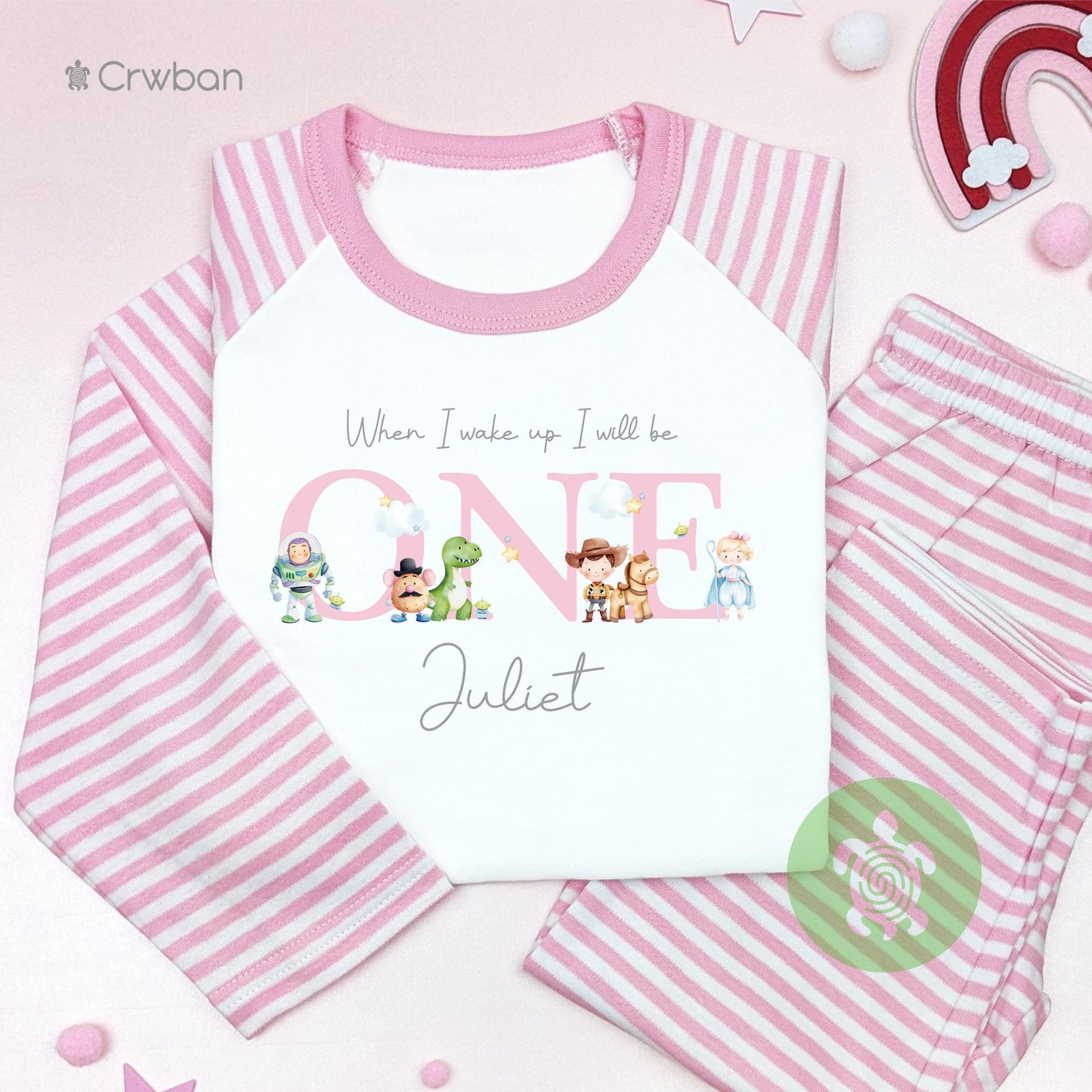Personalised Pink Toy Friends Any Age Birthday Pyjamas, Children Toddler, Birthday Gift, Birthday Pyjamas, 1st 2nd Birthday Outfit
