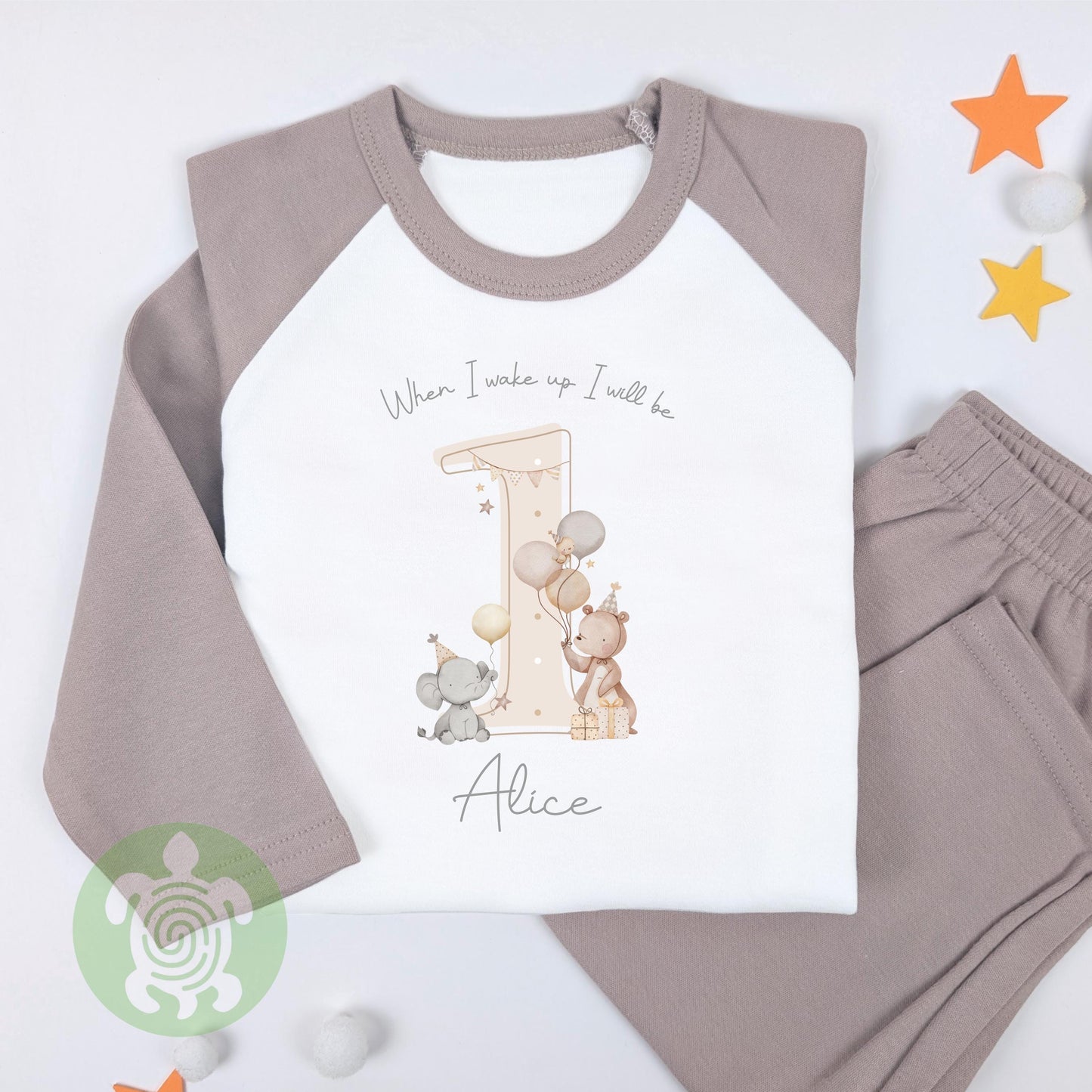 Beige Teddy Party Any Age Birthday Personalised Kids Outfit, Birthday Morning Set, Custom Name Cotton Clothing Set, Tight-fitting style