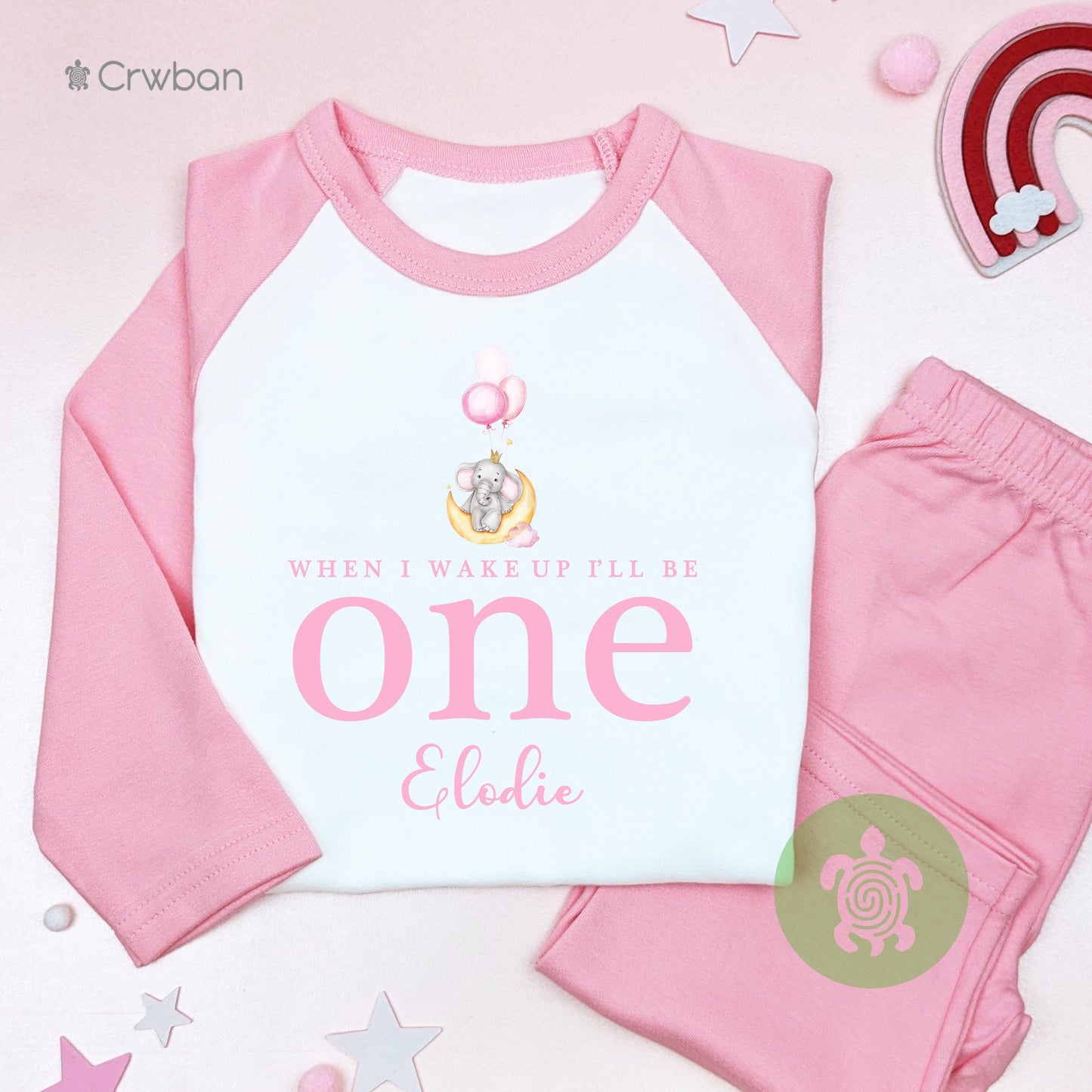Pink Elephant Balloons 1st 2nd 3rd Personalised Kids Outfit, Birthday Morning Set, Custom Name Cotton Clothing Set, Tight-fitting style