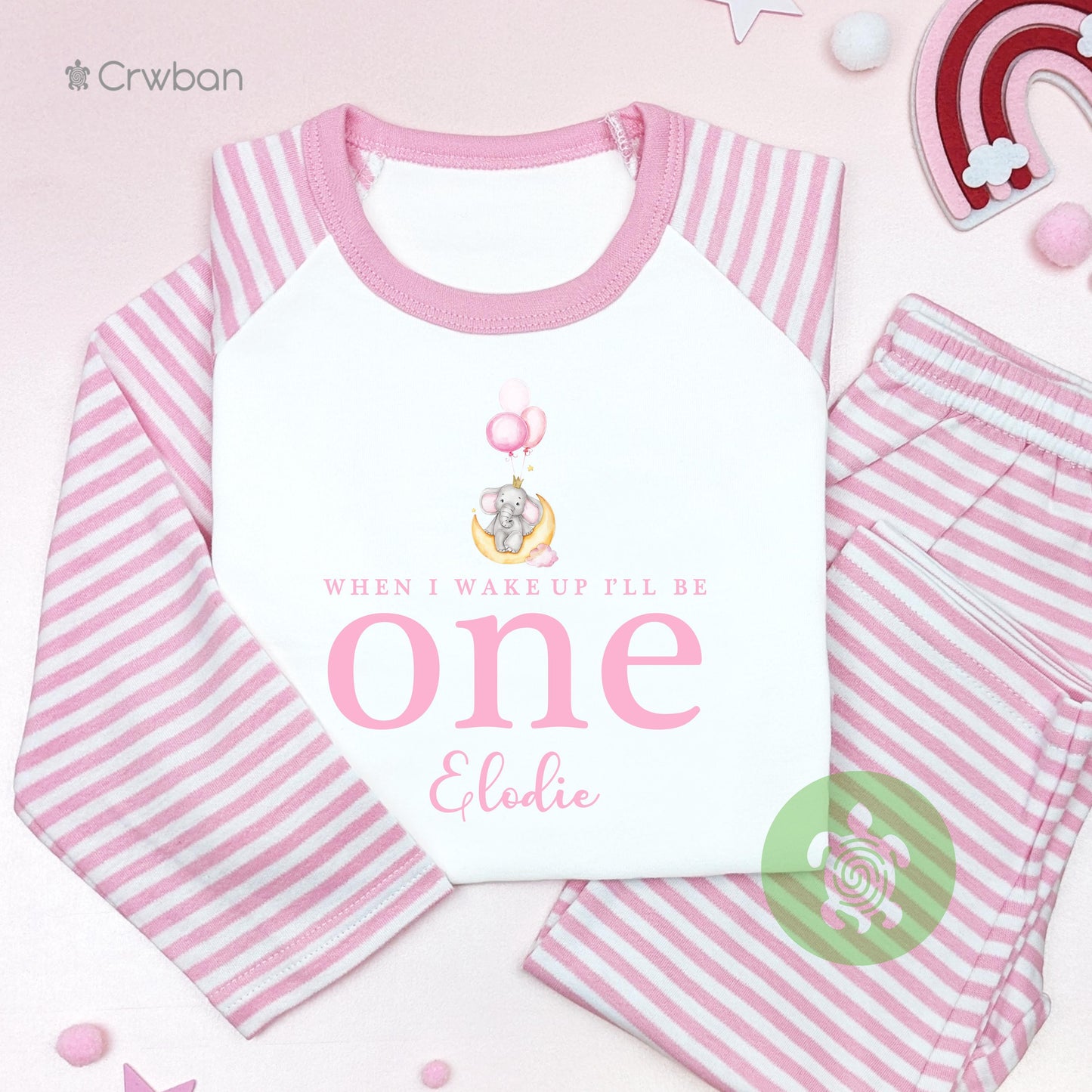 Pink Elephant Balloons 1st 2nd 3rd Birthday Pj's Personalised Birthday When I Wake Up Pyjamas Pink Stripes Baby Girl Any Age