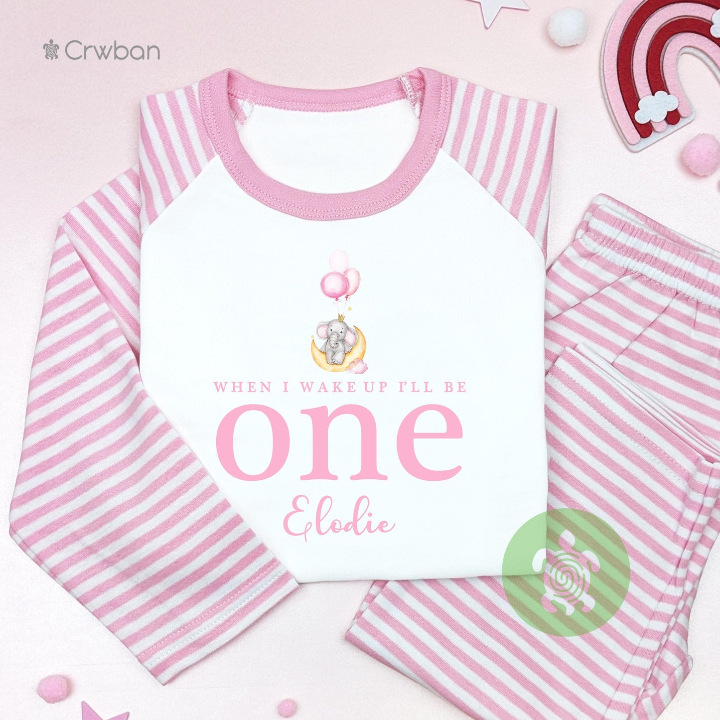 Pink Elephant Balloons 1st 2nd 3rd Personalised Kids Outfit, Birthday Morning Set, Custom Name Cotton Clothing Set, Tight-fitting style
