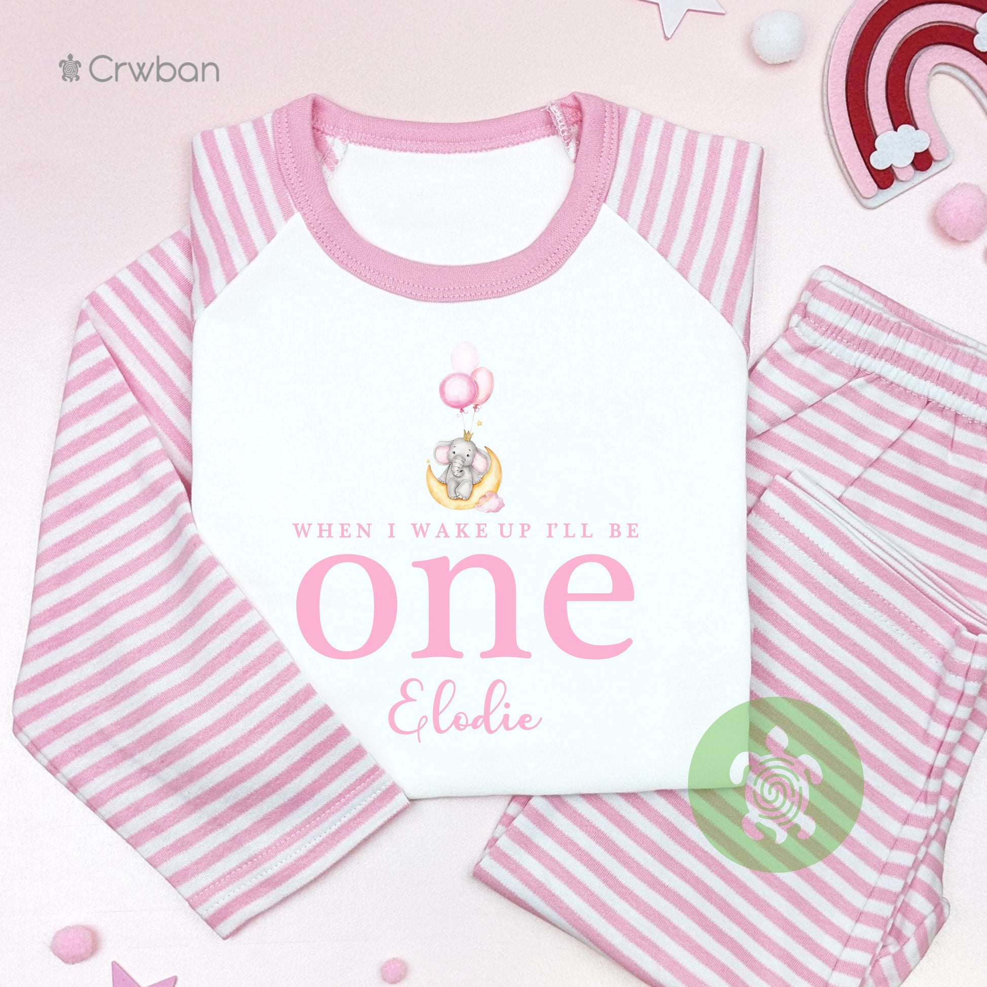 Pink Elephant Balloons 1st 2nd 3rd Personalised Kids Outfit, Birthday Morning Set, Custom Name Cotton Clothing Set, Tight-fitting style