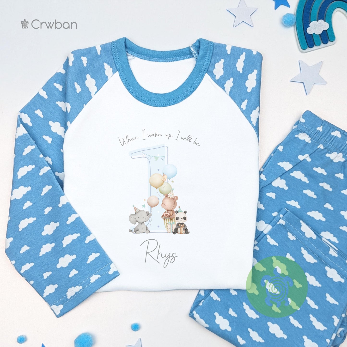 Blue Teddy Party Any Age Birthday Personalised Kids Outfit, Birthday Morning Set, Custom Name Cotton Clothing Set, Tight-fitting style