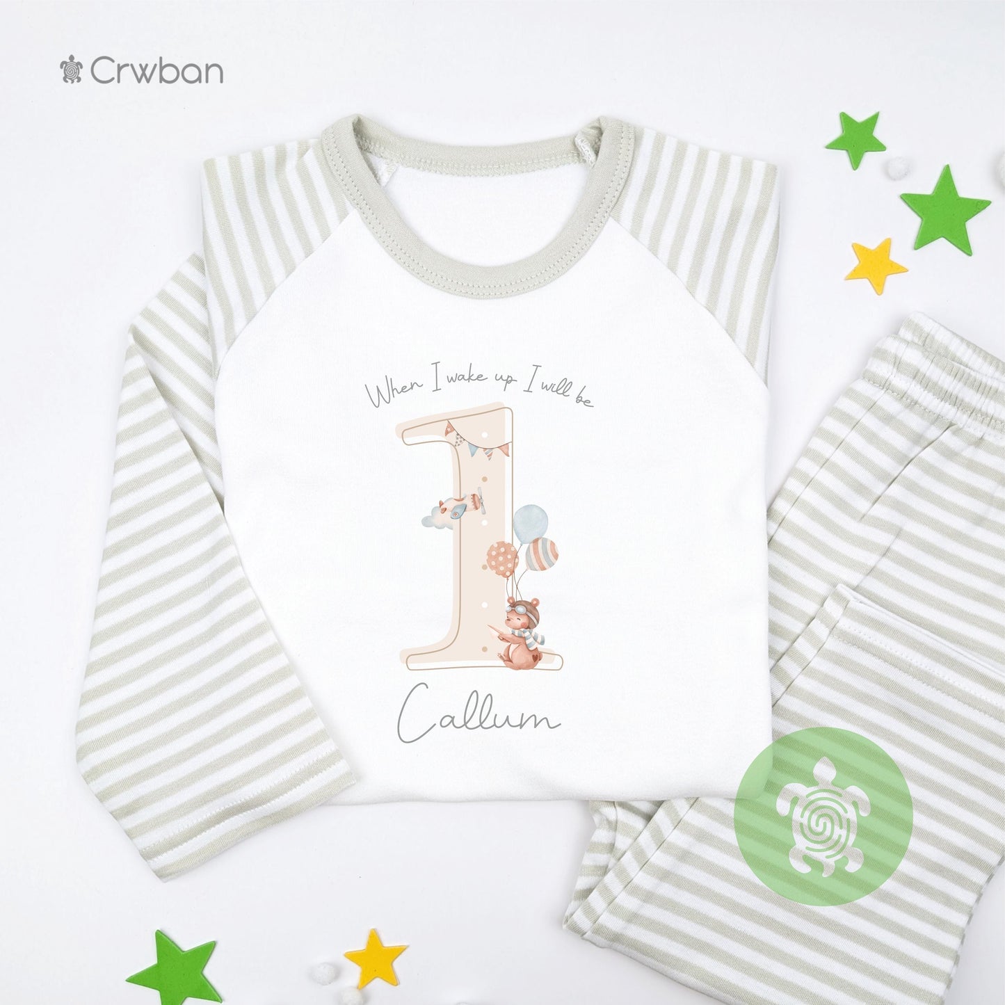 Personalised Airplane Teddy Shadow Birthday Pyjamas, Birthday Pjs, When I wake up Pjs, First Birthday, 1st 2nd Birthday, Boy Girls Pyjamas
