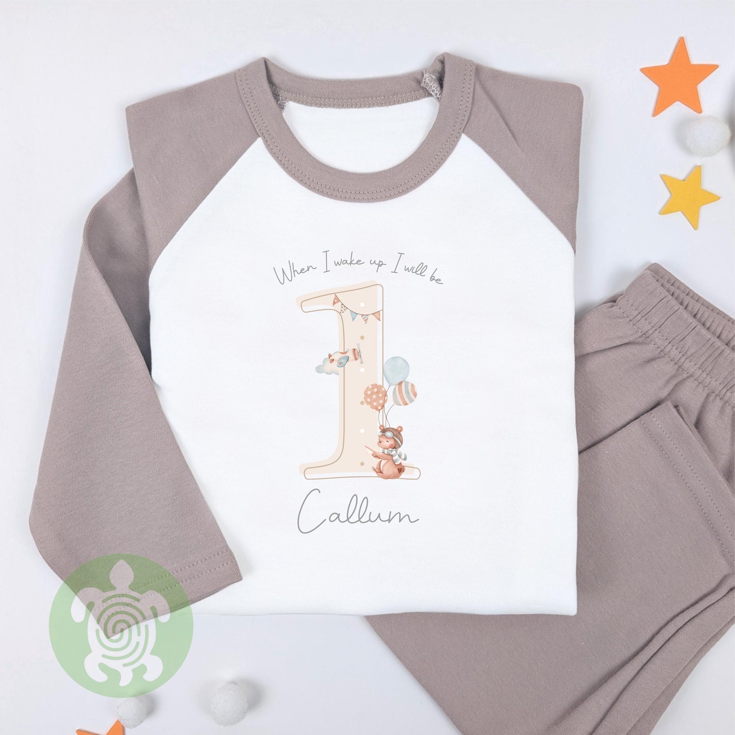 Personalised Airplane Teddy Shadow Birthday Pyjamas, Birthday Pjs, When I wake up Pjs, First Birthday, 1st 2nd Birthday, Boy Girls Pyjamas