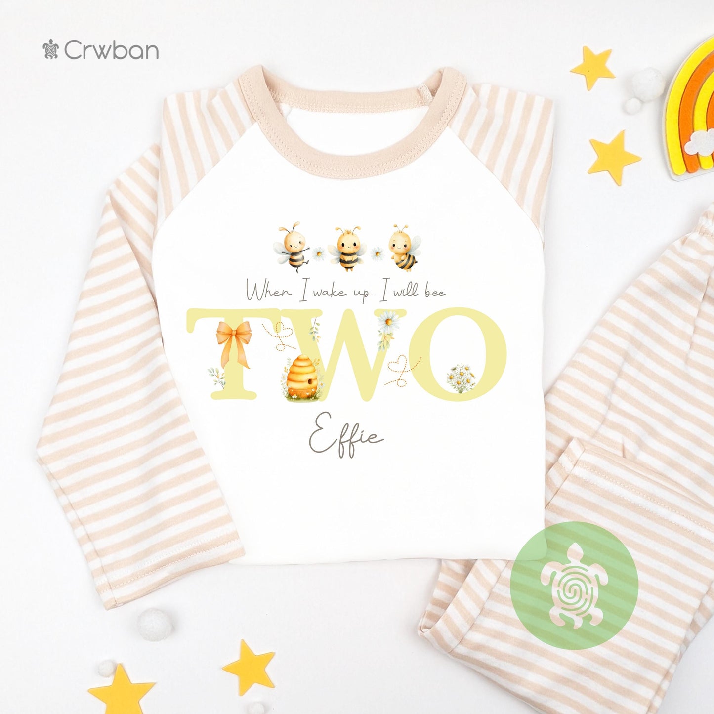 Bee Theme Personalised Birthday Pj's, When I Wake Up Pyjamas, Grey Print, Boy Girl, Any Age, Neutral Outfit, Sweet to Bee, Birthday Eve pjs