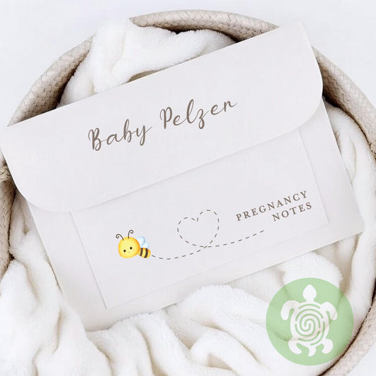 Personalised Bumblebee Maternity Notes Folder, New Baby, Pregnancy Folder, Documents, Heart, Baby Boy Girl, Newborn Journey, Cream Folder
