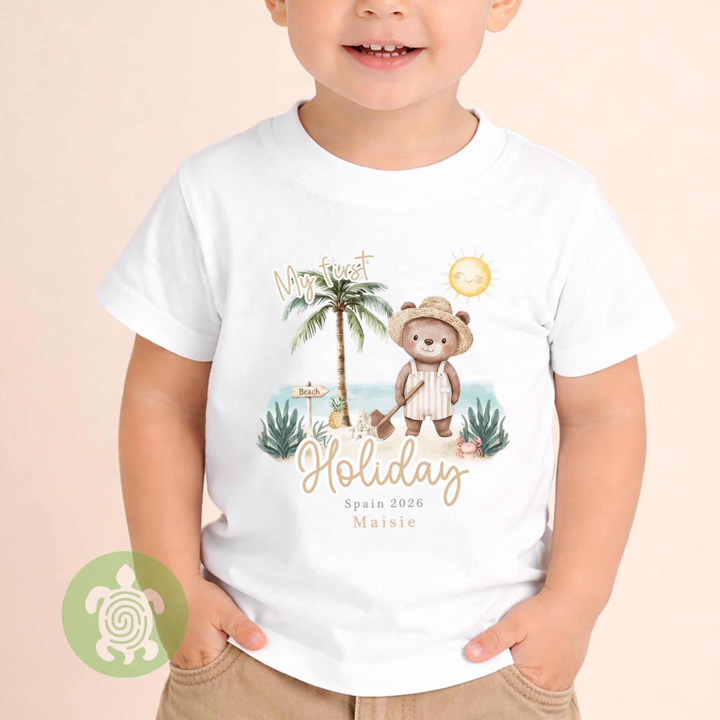 Personalised Bear Beach My First Holiday Baby Vest, Children's T Shirt, First Holiday Sleepsuit, Babies First Holiday, First Time Flyer
