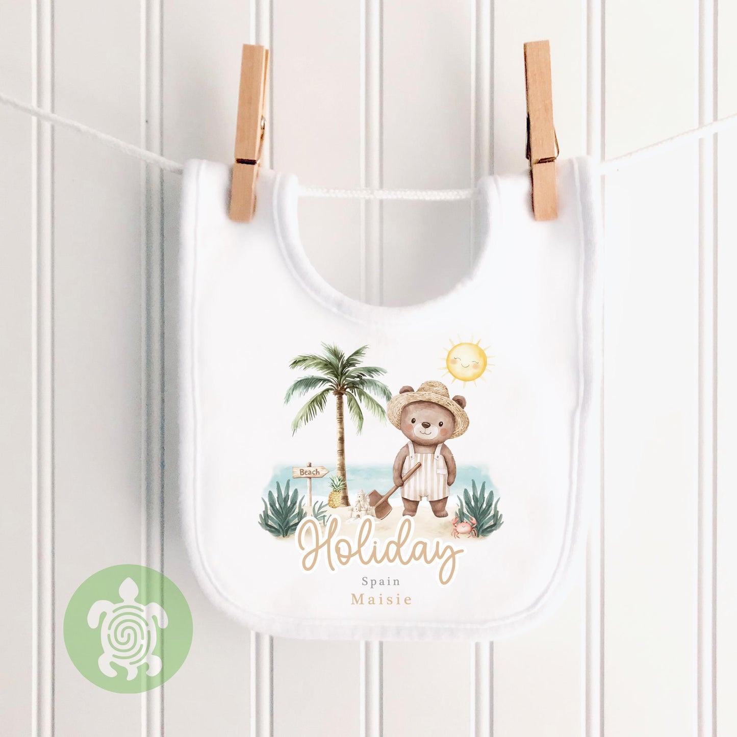 Personalised Bear Beach Summer Holiday Baby Vest, Children's T Shirt, First Holiday , Babies First Holiday, First Time Flyer, Travel Outfit