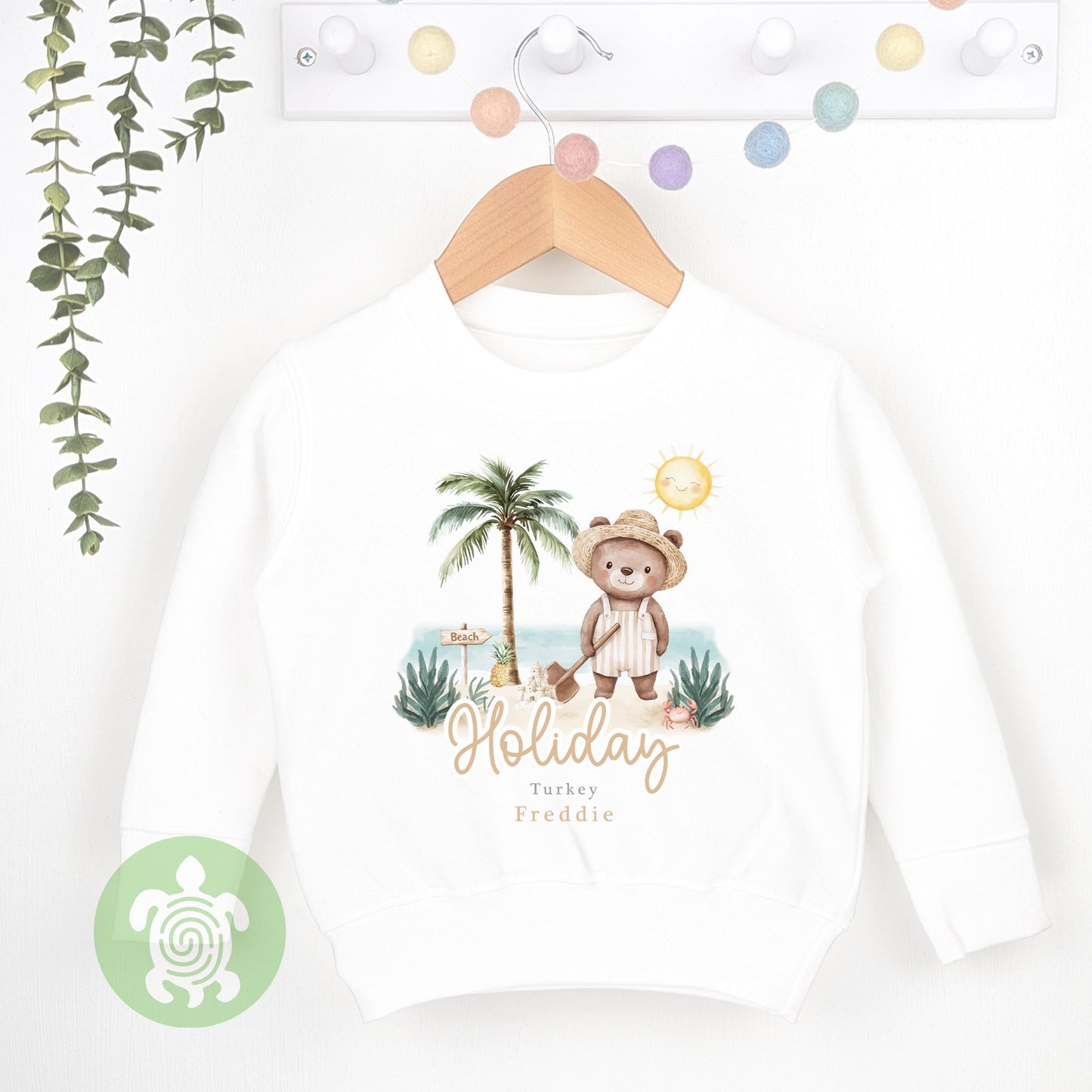 Personalised Bear Beach Summer Holiday Baby Vest, Children's T Shirt, First Holiday , Babies First Holiday, First Time Flyer, Travel Outfit