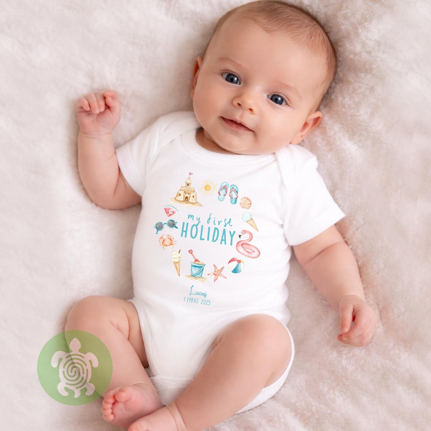 Personalised My 1st Holiday Summer Wreath Babyvest, Children's T Shirt, First Holiday Sleepsuit, Babies First Holiday, First Time Flyer