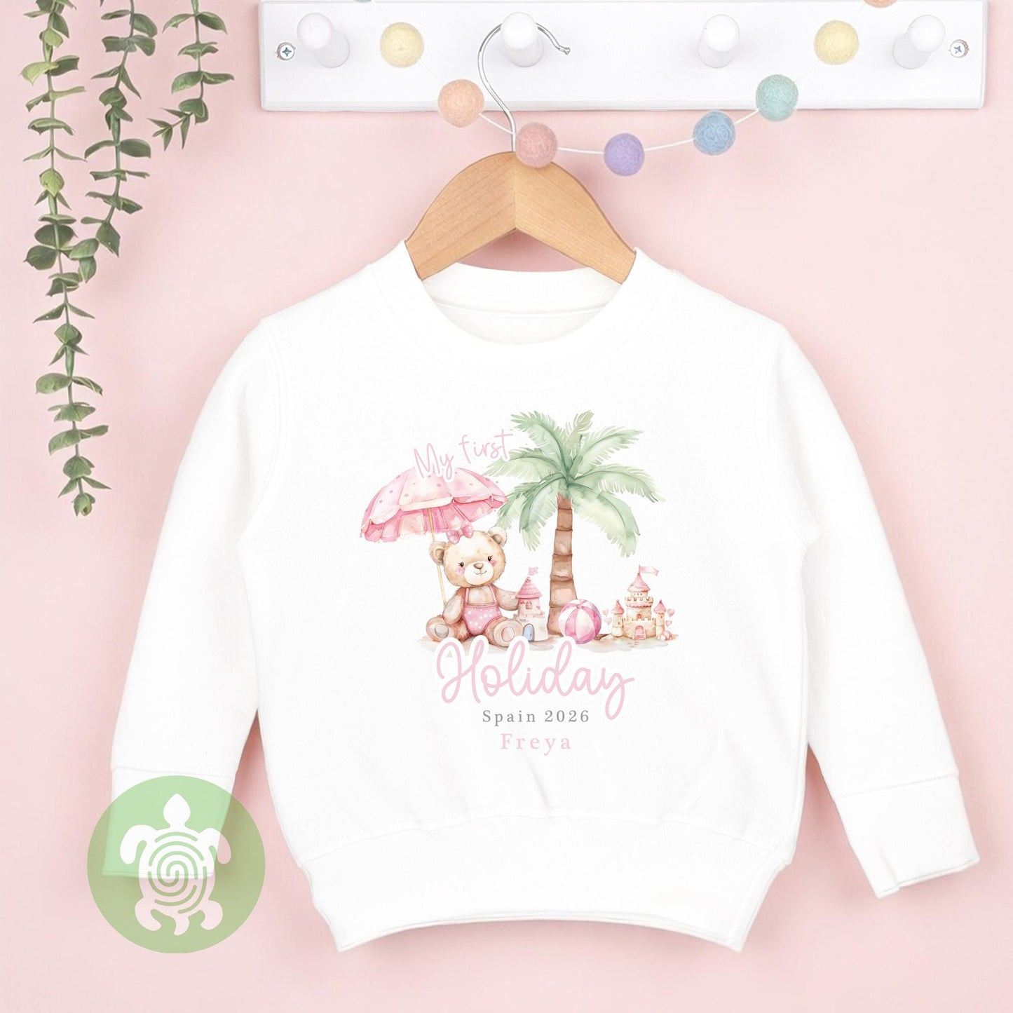 Personalised My 1st Holiday Pink Teddy Beach Babyvest, Children's T Shirt, First Holiday Sleepsuit, Babies First Holiday, First Time Flyer