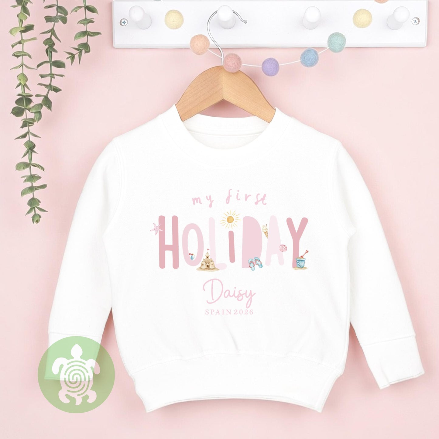 Personalised My 1st Holiday Pink themed Beach Babyvest, Children's T Shirt, First Holiday Sleepsuit, Babies First Holiday, First Time Flyer