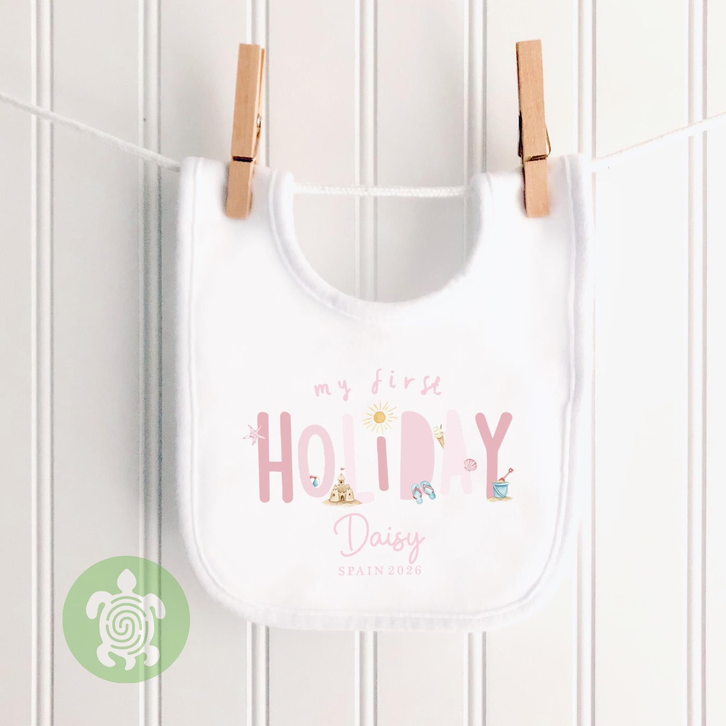 Personalised My 1st Holiday Pink themed Beach Babyvest, Children's T Shirt, First Holiday Sleepsuit, Babies First Holiday, First Time Flyer