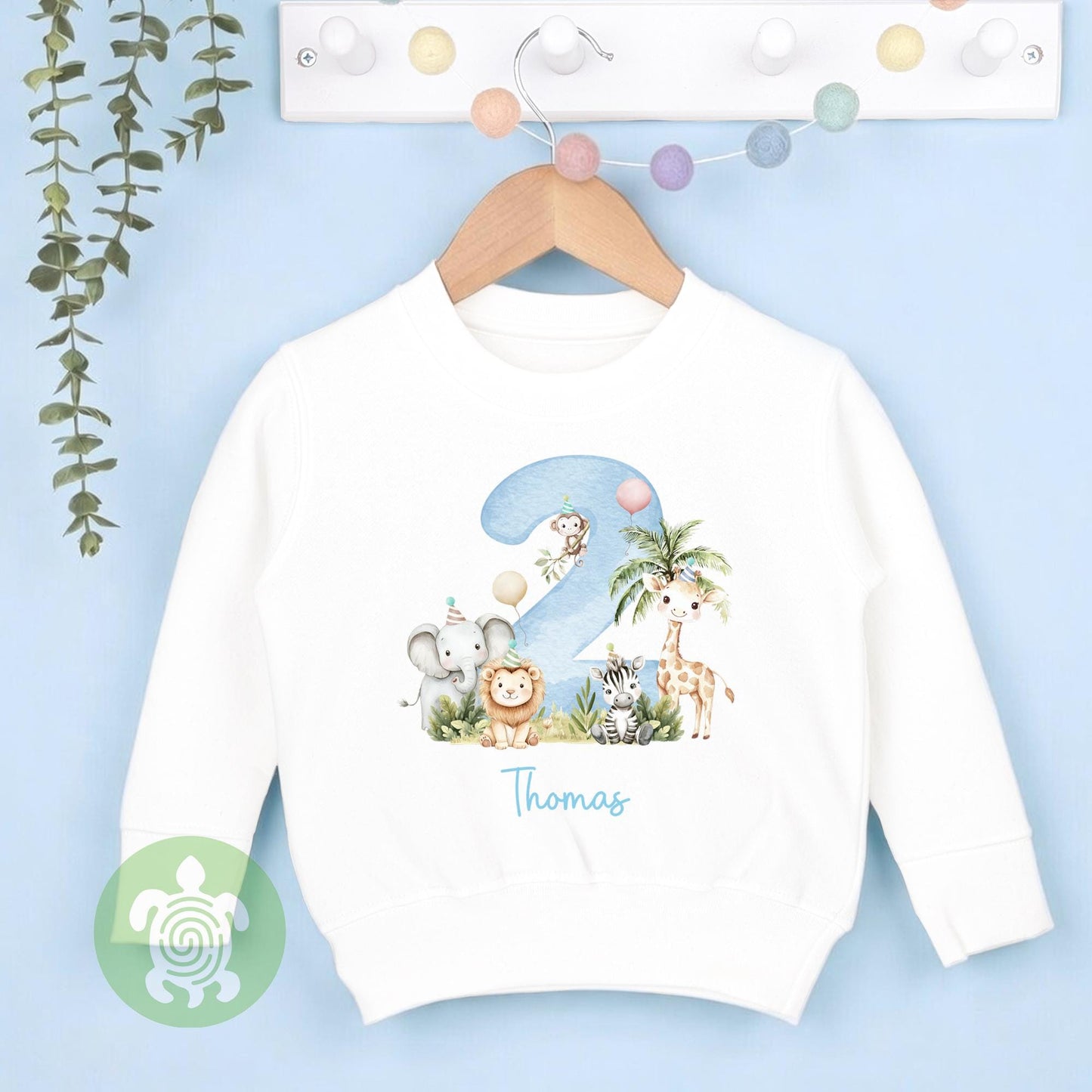 Personalised Children's Safari Number Blue Birthday T-shirt, Wild One, Safari Animal First Birthday, Toddler Boy, Bday T-shirt, Party Outfit