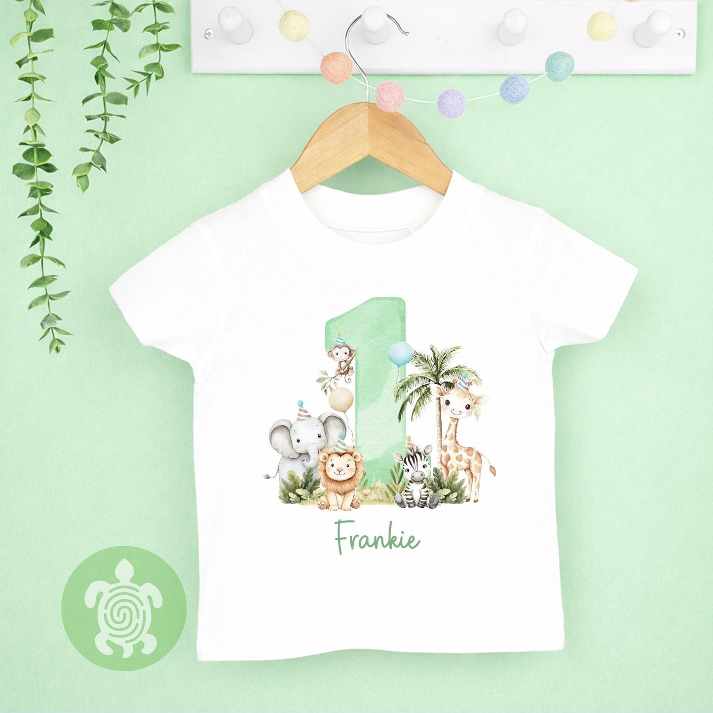 Personalised Children's Safari Number Green Birthday T-shirt, Wild One, Safari Animal First Birthday, Toddler Boy, T-shirt, Party Outfit